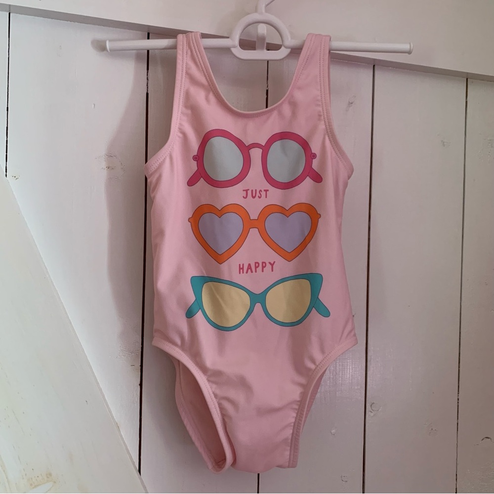 Girl's One Piece Bathing Suit Pink Sunglasses Just Happy Old Navy 3T